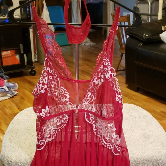Other - NWOT   Red negligee with white lace  And G-string